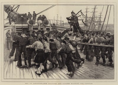 Off to Ashantee, Our Soldiers and Sailors manning the Capstan by William Small